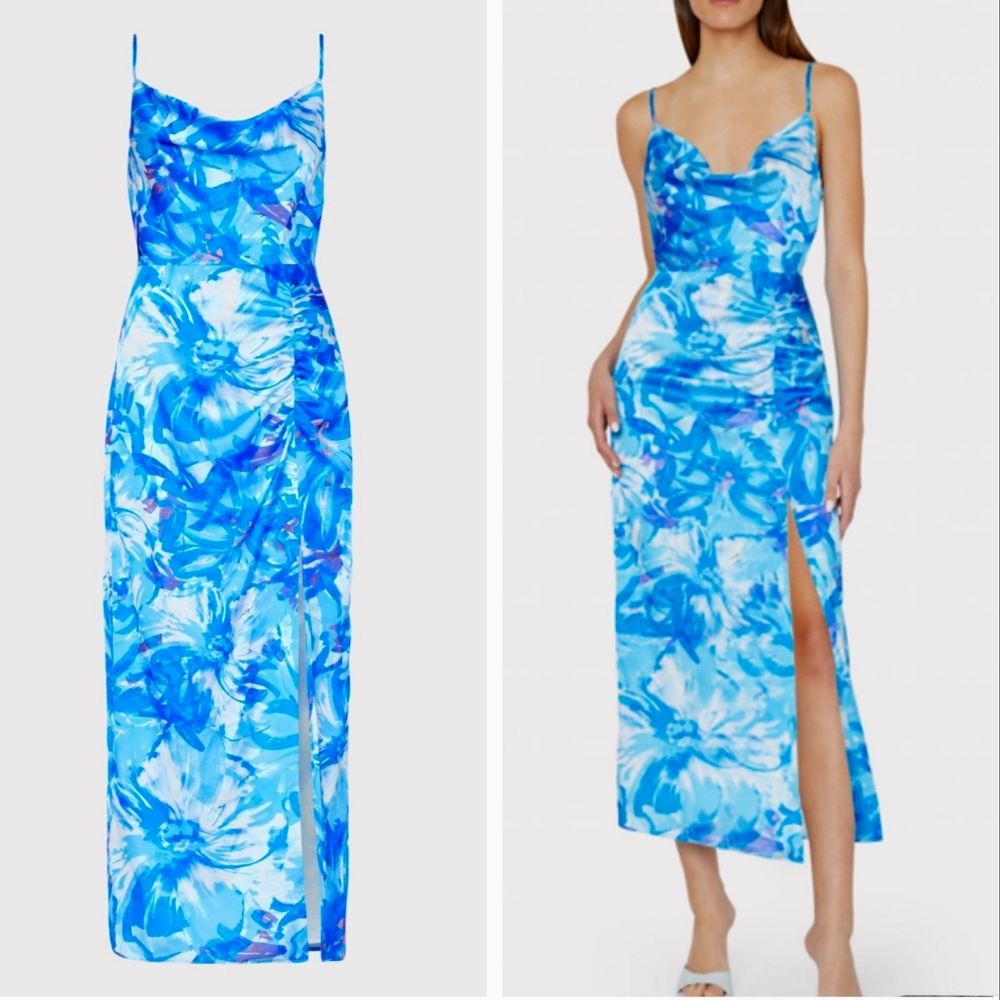 Milly Lilliana brushstroke floral ruched midi dress